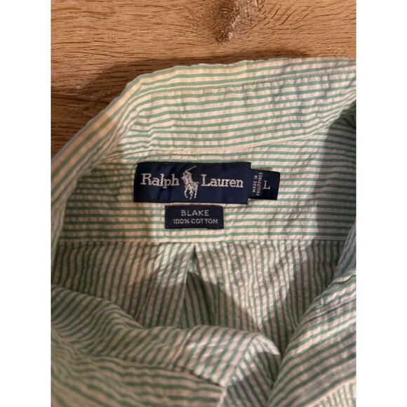 Polo Ralph Lauren Mens Green Striped Short Sleeve Button Up Shirt Size Large - Picture 3 of 3